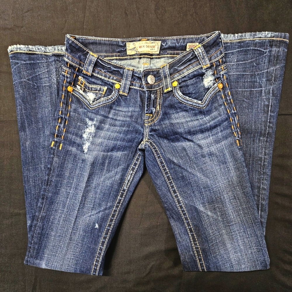MEK Denim Oaxaca Jeans Womens 24 Y2K Flare Bootcut Embroidered Western Distress